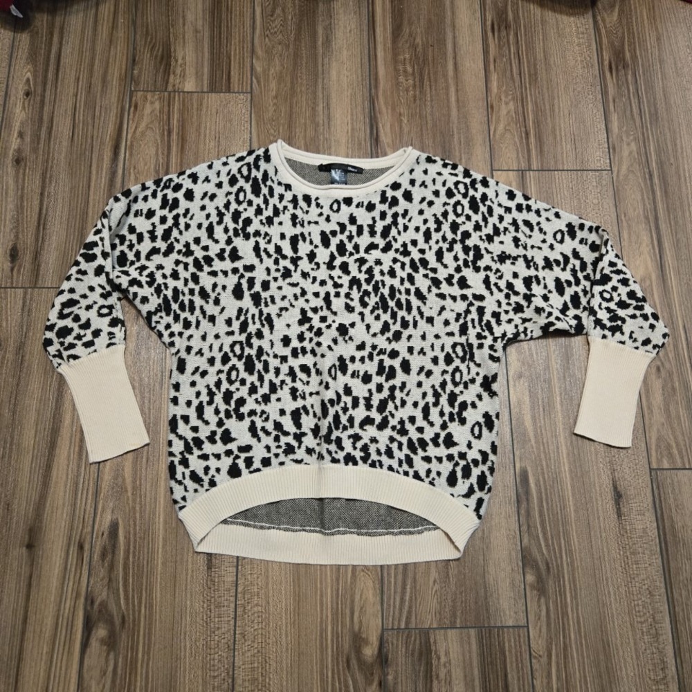 Ellison‎ Leopard Print Sweater Women's Size L Beige Black Long Sleeve Knit Top